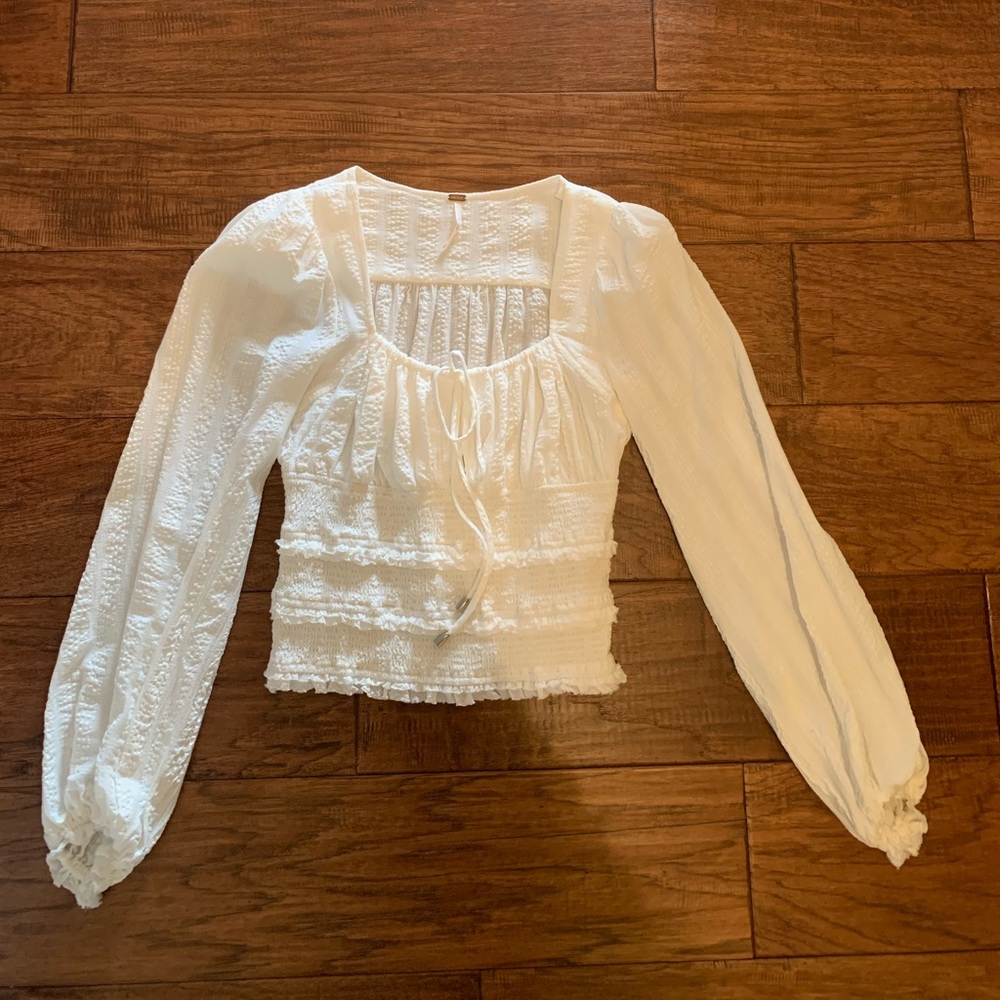 Free people white smock balloon sleeve blouse